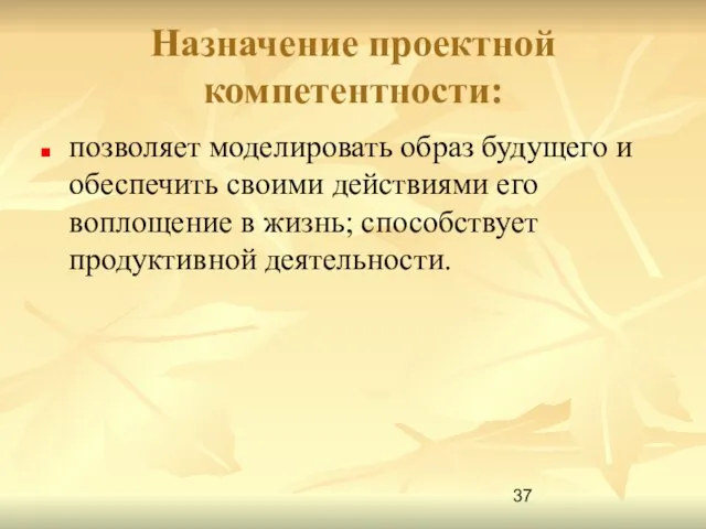 Назначение проектной компетентности: позволяет моделировать образ будущего и обеспечить своими действиями его