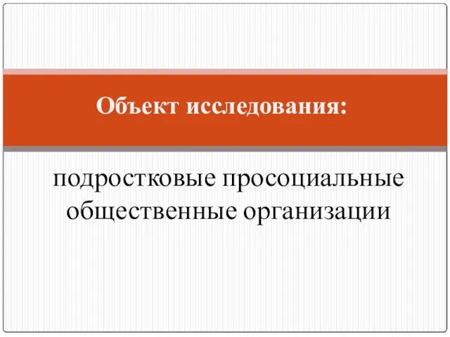 подростковые просоциальные общественные организации Объект исследования: