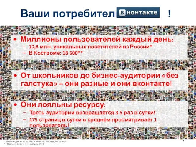 Миллионы пользователей каждый день: 10,8 млн. уникальных посетителей из России* В Костроме: