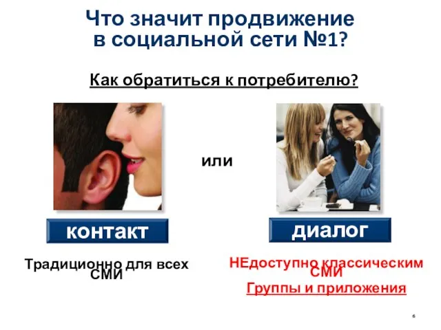 Что значит продвижение в социальной сети №1? контакт НЕдоступно классическим СМИ Группы