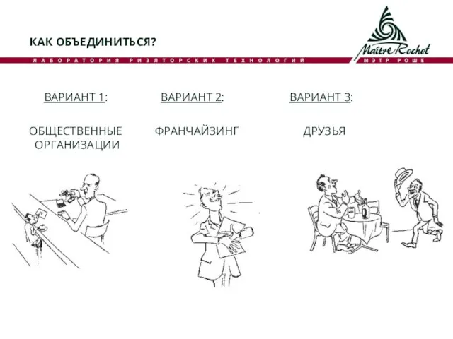 КАК ОБЪЕДИНИТЬСЯ? ВАРИАНТ 1: ВАРИАНТ 2: ВАРИАНТ 3: ОБЩЕСТВЕННЫЕ ФРАНЧАЙЗИНГ ДРУЗЬЯ ОРГАНИЗАЦИИ