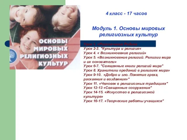 Модуль 1. Основы мировых религиозных культур Урок 1. «Россия-наша Родина Урок 2-3.