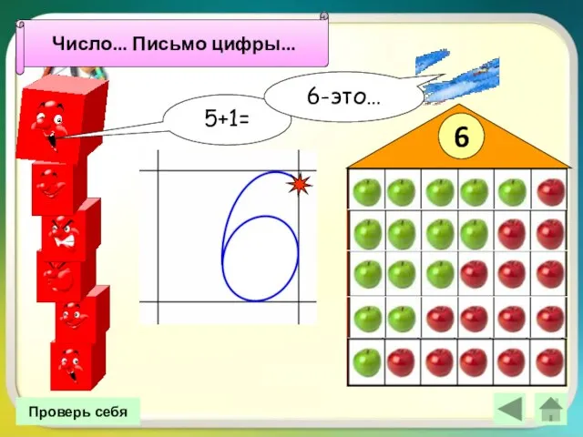 5+1= 6-это… 6 Проверь себя Число 6. Письмо цифры 6. Число... Письмо цифры...