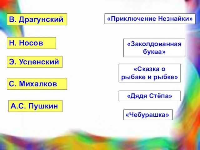 «Заколдованная буква» В. Драгунский Н. Носов Э. Успенский С. Михалков А.С. Пушкин