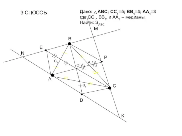 3 СПОСОБ О Дано: ABC; CC1=5; BB1=4; AA1=3 где СС1, ВВ1, и