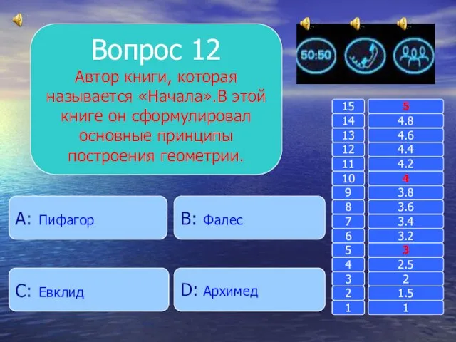 Вопрос 12 Автор книги, которая называется «Начала».В этой книге он сформулировал основные