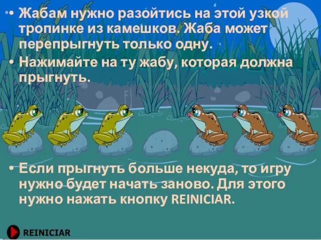 Жабам нужно разойтись на этой узкой тропинке из камешков. Жаба может перепрыгнуть