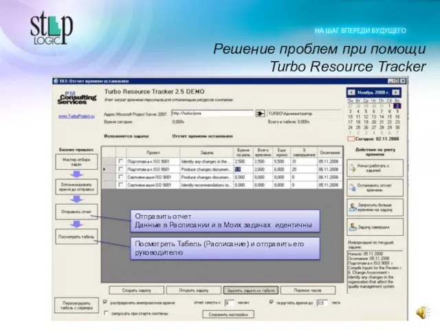 Решение проблем при помощи Turbo Resource Tracker Посмотреть Табель (Расписание) и отправить