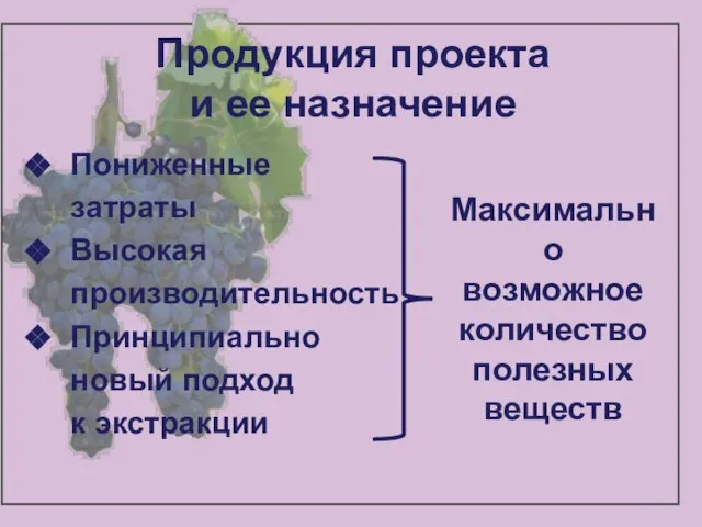 Продукция проекта и ее назначение Продукция проекта и ее назначение Максимально возможное