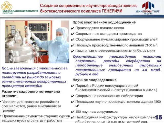 Производственное подразделение Производство полного цикла Современные стандарты производства Оборудование лучших мировых производителей