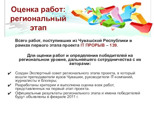 Оценка работ: региональный этап Всего работ, поступивших из Чувашской Республики в рамках