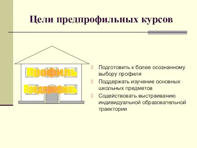 Цели предпрофильных курсов Подготовить к более осознанному выбору профиля Поддержать изучение основных