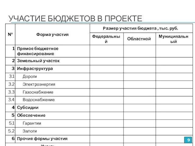 УЧАСТИЕ БЮДЖЕТОВ В ПРОЕКТЕ