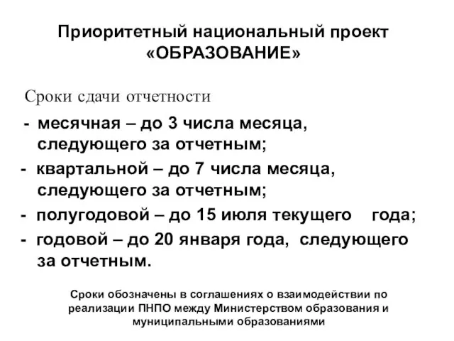 Сроки сдачи отчетности месячная – до 3 числа месяца, следующего за отчетным;