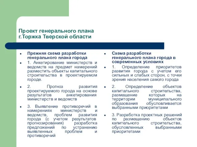 Проект генерального плана г.Торжка Тверской области Прежняя схема разработки генерального плана города