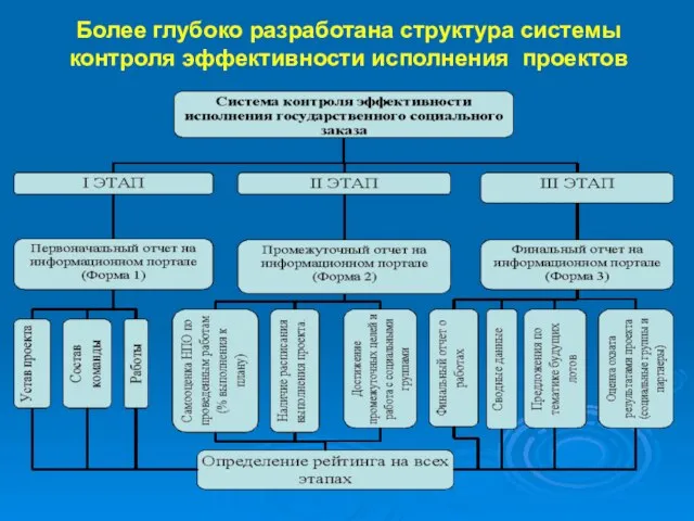 Более глубоко разработана структура системы контроля эффективности исполнения проектов