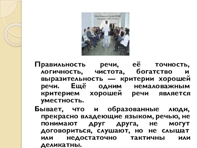 Правильность речи, её точность, логичность, чистота, богатство и выразительность — критерии хорошей