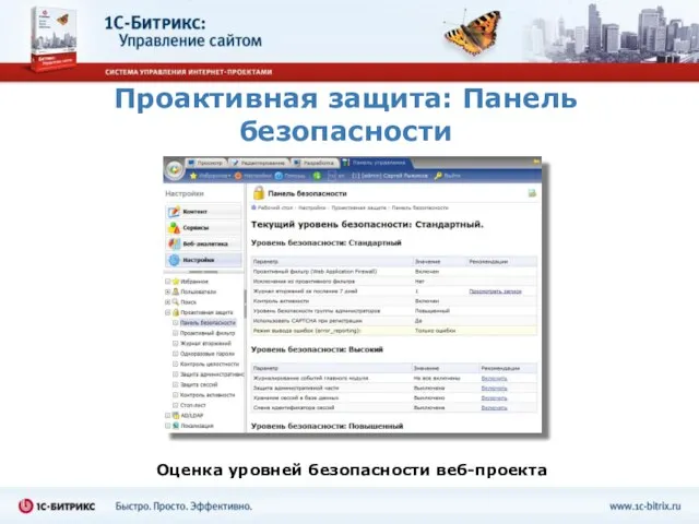 Проактивная защита: Панель безопасности Оценка уровней безопасности веб-проекта