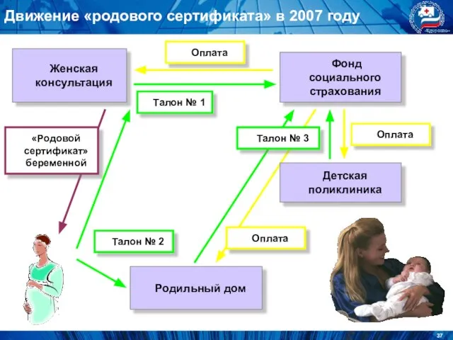 Движение «родового сертификата» в 2007 году Женская консультация Фонд социального страхования Родильный