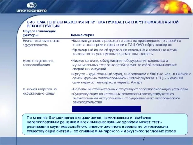 СИСТЕМА ТЕПЛОСНАБЖЕНИЯ ИРКУТСКА НУЖДАЕТСЯ В КРУПНОМАСШТАБНОЙ РЕКОНСТРУКЦИИ На большинстве котельных отсутствуют золоулавливающие