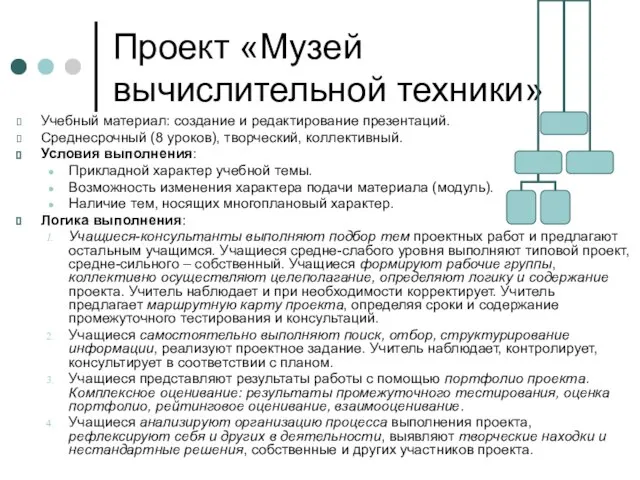 Проект «Музей вычислительной техники» Учебный материал: создание и редактирование презентаций. Среднесрочный (8