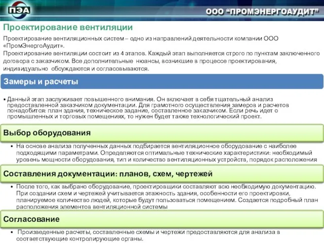 Проектирование вентиляции Проектирование вентиляционных систем – одно из направлений деятельности компании ООО