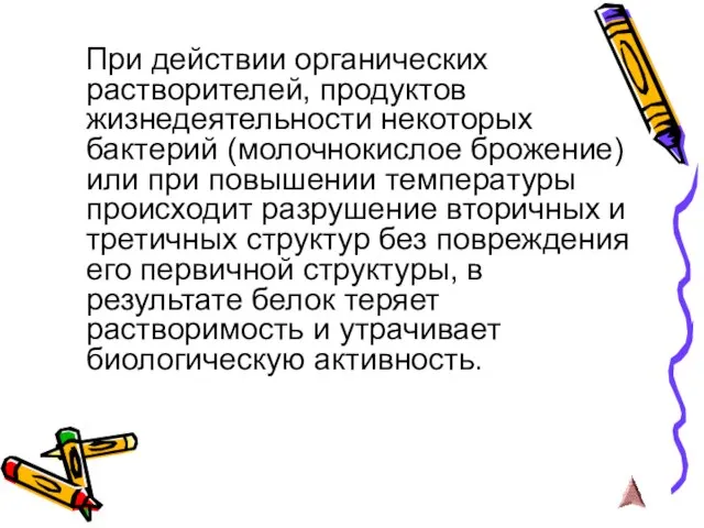 При действии органических растворителей, продуктов жизнедеятельности некоторых бактерий (молочнокислое брожение) или при