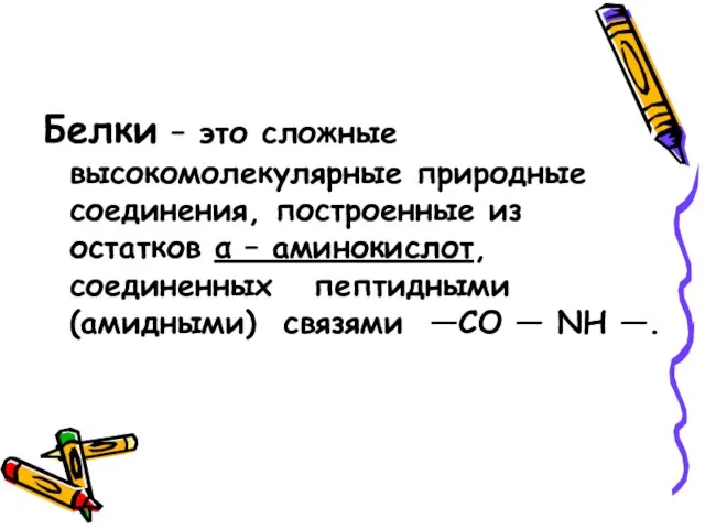 Белки – это сложные высокомолекулярные природные соединения, построенные из остатков α –