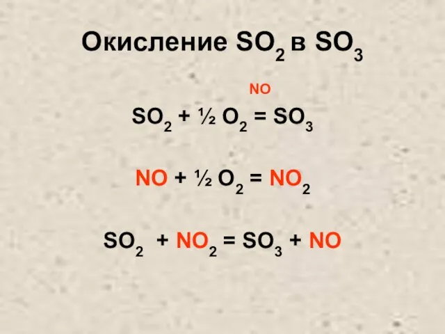 Окисление SO2 в SO3 NO SO2 + ½ O2 = SO3 NO