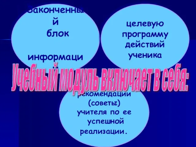 Законченный блок информации рекомендации (советы) учителя по ее успешной реализации. целевую программу