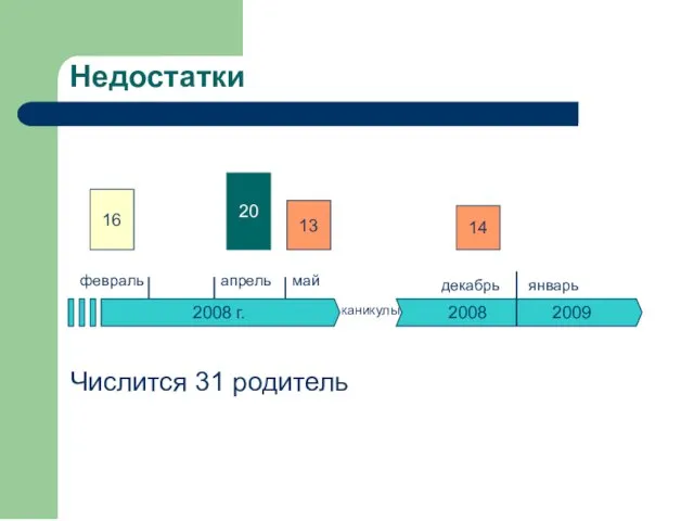 Числится 31 родитель Недостатки 2008 г. декабрь апрель май 2008 2009 каникулы