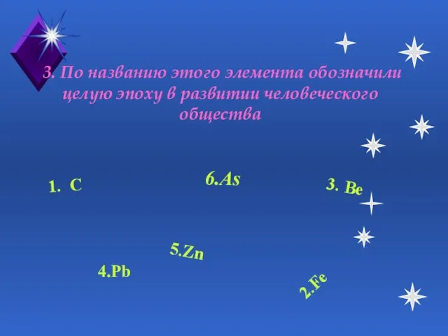 3. По названию этого элемента обозначили целую эпоху в развитии человеческого общества