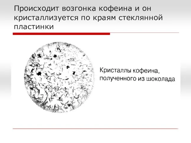 Происходит возгонка кофеина и он кристаллизуется по краям стеклянной пластинки