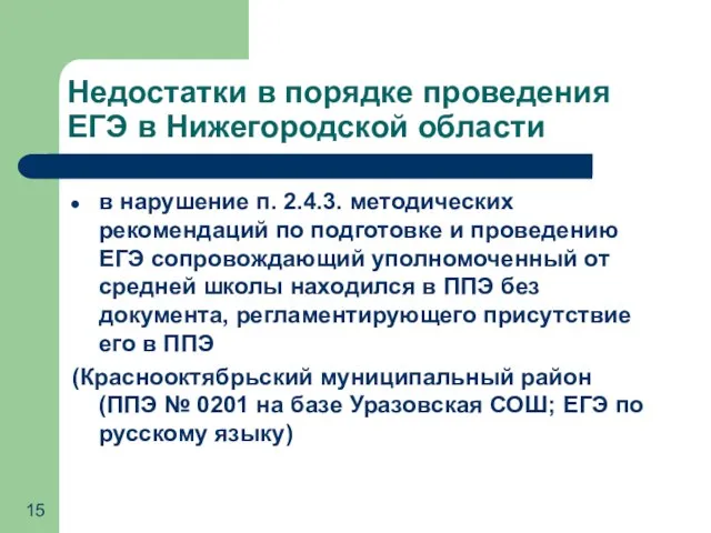 Недостатки в порядке проведения ЕГЭ в Нижегородской области в нарушение п. 2.4.3.