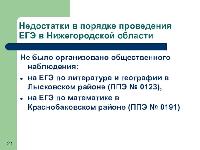 Недостатки в порядке проведения ЕГЭ в Нижегородской области Не было организовано общественного