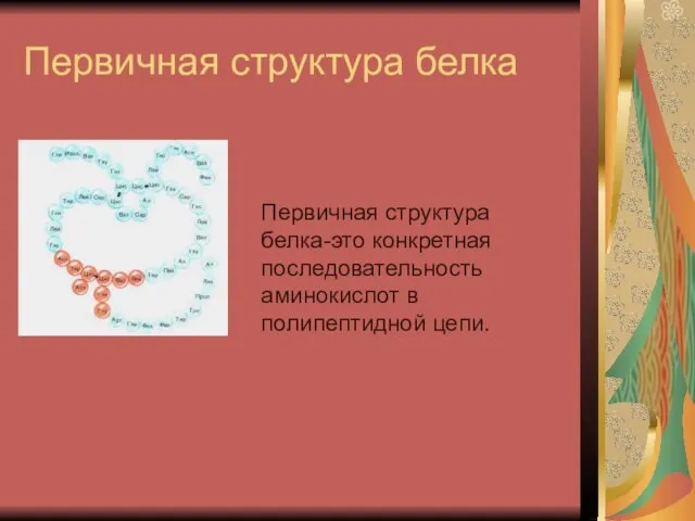 Первичная структура белка Первичная структура белка-это конкретная последовательность аминокислот в полипептидной цепи.