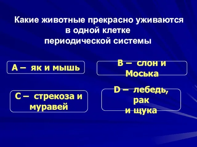 Какие животные прекрасно уживаются в одной клетке периодической системы С – стрекоза