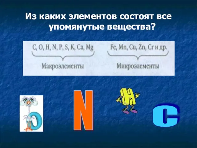 Из каких элементов состоят все упомянутые вещества? C N