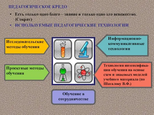 ПЕДАГОГИЧЕСКОЕ КРЕДО Есть только одно благо – знание и только одно зло