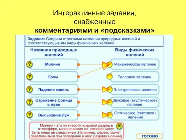 Интерактивные задания, снабженные комментариями и «подсказками»