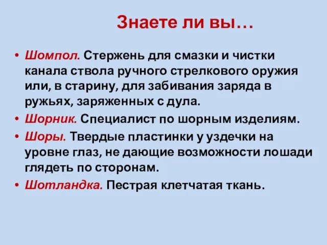 Знаете ли вы… Шомпол. Стержень для смазки и чистки канала ствола ручного