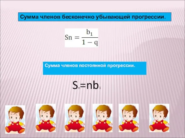 Сумма членов бесконечно убывающей прогрессии. Сумма членов постоянной прогрессии. Sn=nb1