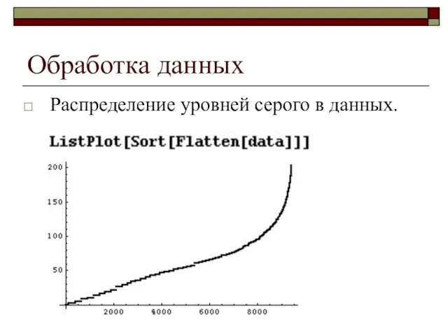 Обработка данных Распределение уровней серого в данных.