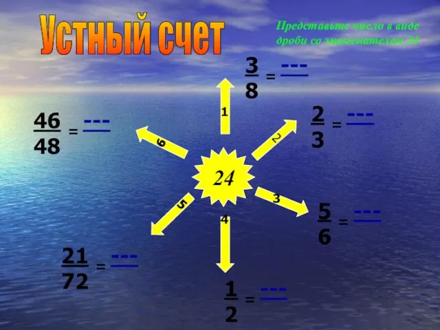 Устный счет 24 1 2 3 4 6 5 Представьте число в