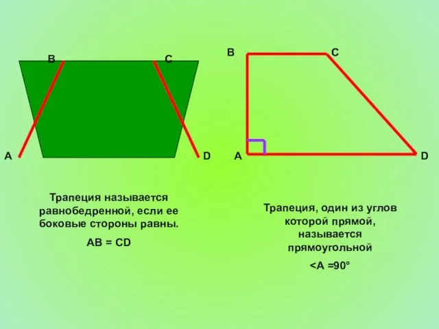 А D С В Трапеция называется равнобедренной, если ее боковые стороны равны.