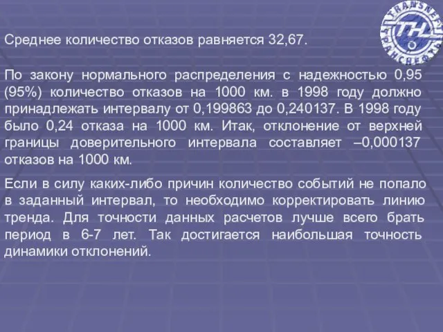 Среднее количество отказов равняется 32,67. По закону нормального распределения с надежностью 0,95