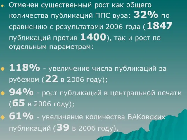 Отмечен существенный рост как общего количества публикаций ППС вуза: 32% по сравнению