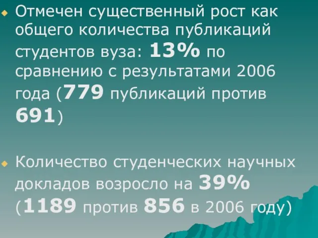 Отмечен существенный рост как общего количества публикаций студентов вуза: 13% по сравнению