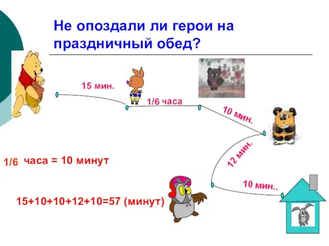 Не опоздали ли герои на праздничный обед? часа = 10 минут 15