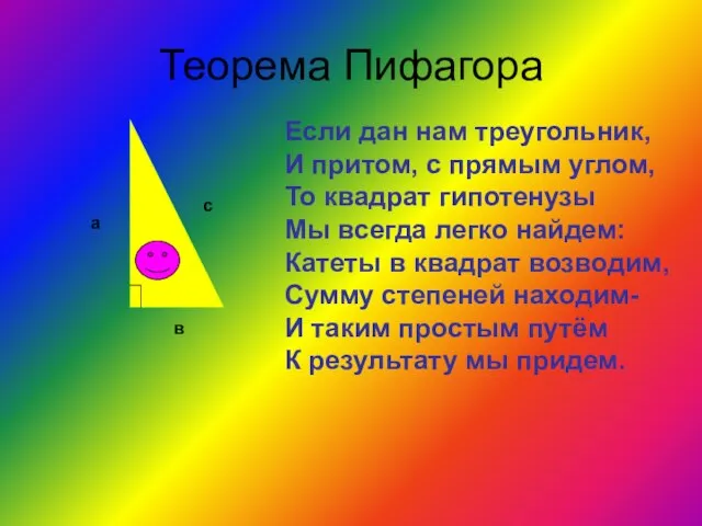 Теорема Пифагора а в с Если дан нам треугольник, И притом, с